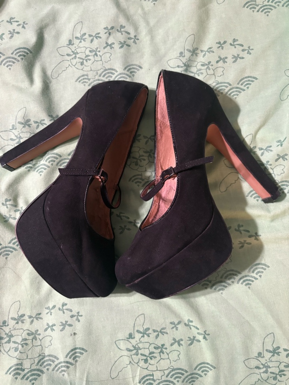 Black Elle Mary Jane Platform Heels velvet